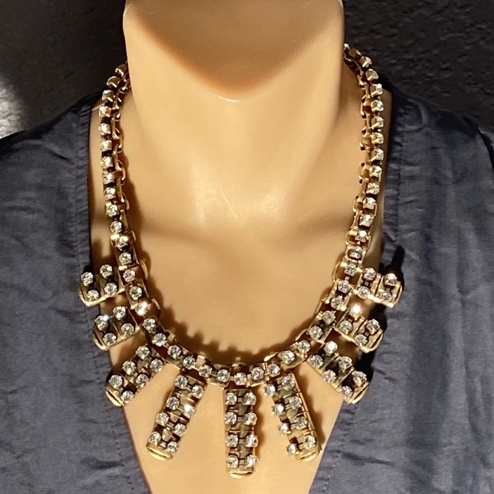 J CREW - necklace: gold tone w asymmetrical chunks & rhinestones throughout - Picture 2 of 16